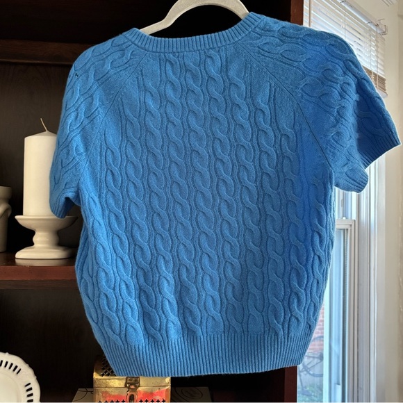 J. Crew Blue Cashmere Women’s Henley Cable Knit Short Sleeve Sweater - Picture 4 of 6